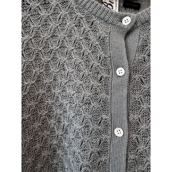 Bird by Juicy Couture Grey Cashmere Pointelle Knit Cardigan Size Medium - Picture 3 of 6